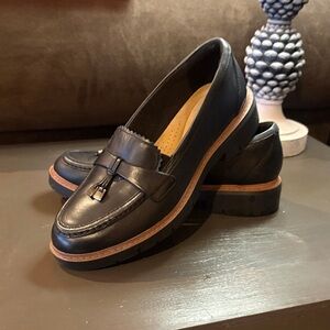 Clarks Black Leather Loafers with Brown Accent